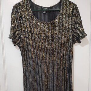 Notations | Womens Gold and Black Shiny Short Sleeve Top | Size XL
